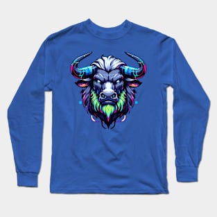 Cyberpunk Neon Furry Anthro Bull or Minotaur Long Sleeve T-Shirt